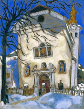 マルク・シャガール Painting - 雪に覆われた教会 現代マルク・シャガール